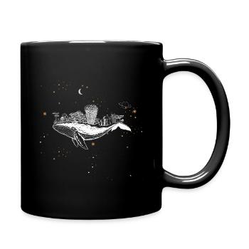 Surrealer Wal mit Pilzen im Weltraum mit Sternen - Tasse einfarbig - Schwarz - Rechts