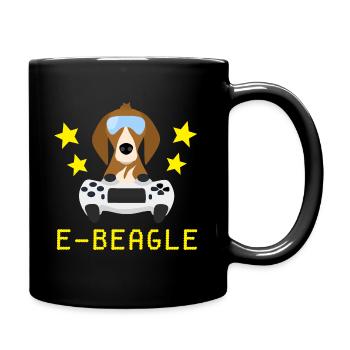 E-Beagle, Funny Gamer Geek Beagle Dog - Full Colour Mug - black - Right