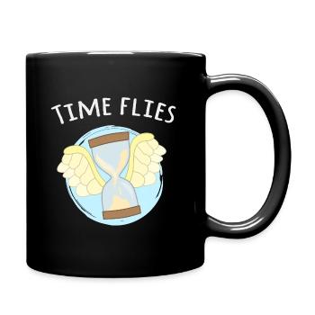 Zeit verfliegt... Fliegende Sanduhr Wortspiel - Tasse einfarbig - Schwarz - Rechts