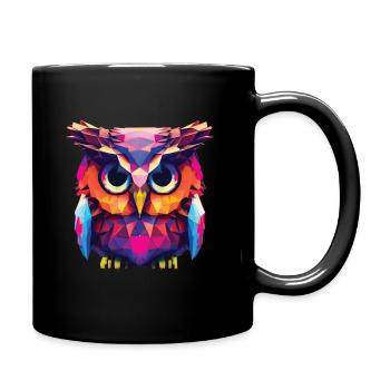 Eule Polygon Kauz farbenfroh - Tasse einfarbig - Schwarz - Rechts