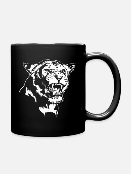 LÖWIN Löwenkopf Löwenmama Tier Safari Wilsigns - Tasse einfarbig - Schwarz