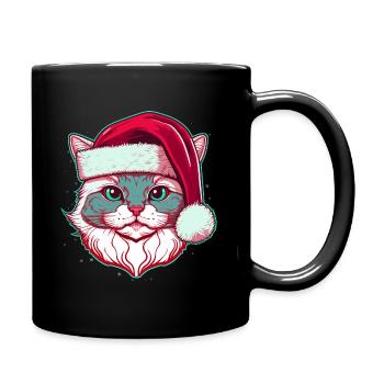 Gorgeous cat wearing Christmas hat - Full Colour Mug - black - Right