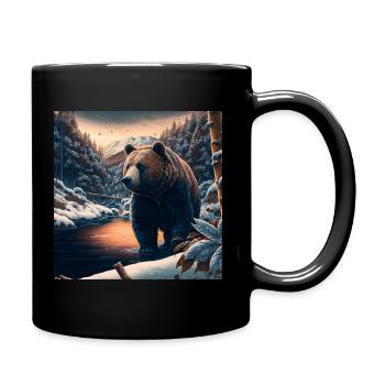 Ukiyo bear in forest landscape at winter time - Full Colour Mug - black - Right