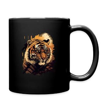 Face Illustration of Tiger - Full Colour Mug - black - Right
