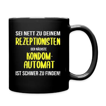 Rezeptionist Hotel Pension Kondome Geschenk lustig - Tasse einfarbig - Schwarz - Rechts