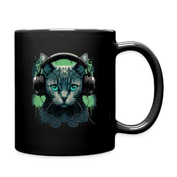 Katzen und Musik - Tasse einfarbig - Schwarz - Rechts