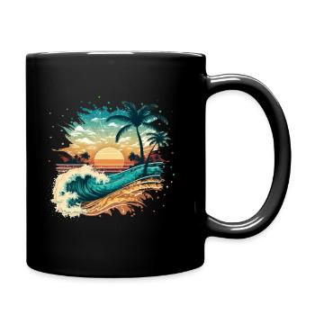 Tropical surf beach - Full Colour Mug - black - Right