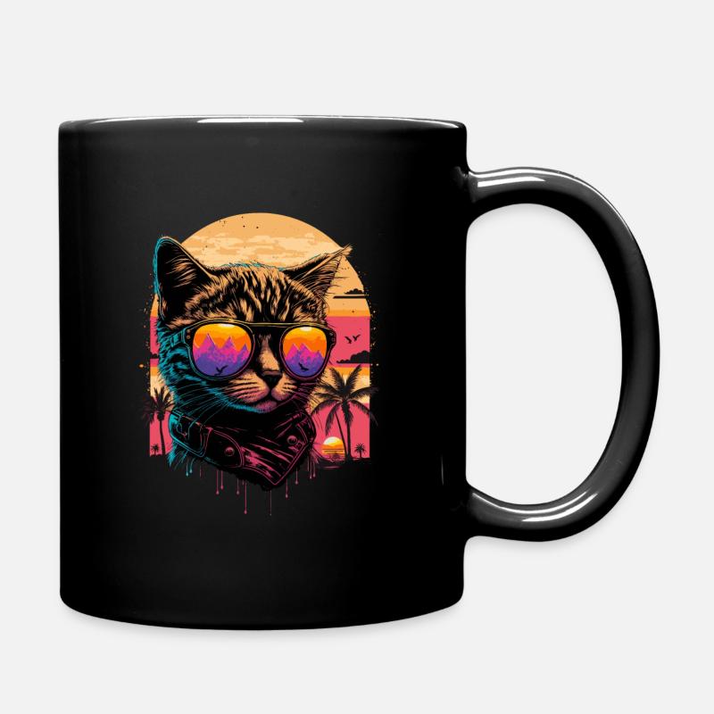 Sonnenuntergang Katze - Tasse einfarbig - Schwarz