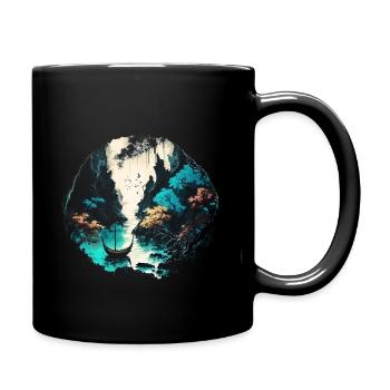 Cave and River - Watercolor Painting - Full Colour Mug - black - Right