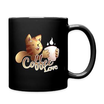 Katze Kaffee Liebe - Tasse einfarbig - Schwarz - Rechts