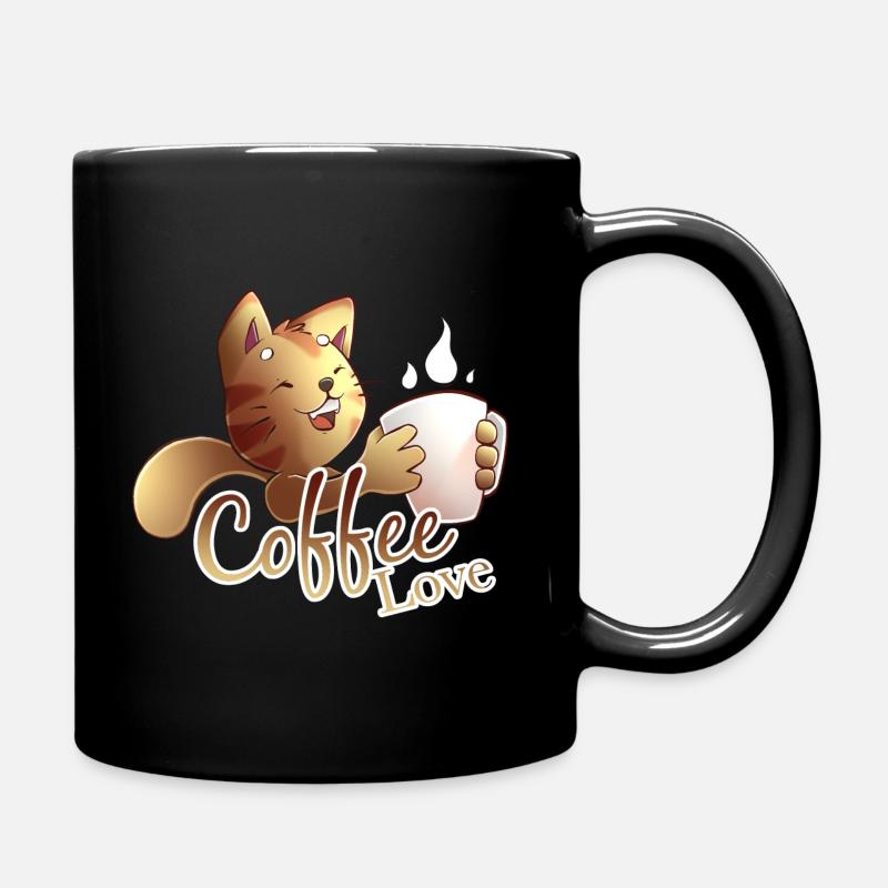 Katze Kaffee Liebe - Tasse einfarbig - Schwarz