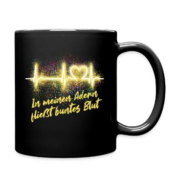 EKG Kurve - Herzkurve - Puls - Karneval - Konfetti - Tasse einfarbig - Schwarz - Rechts