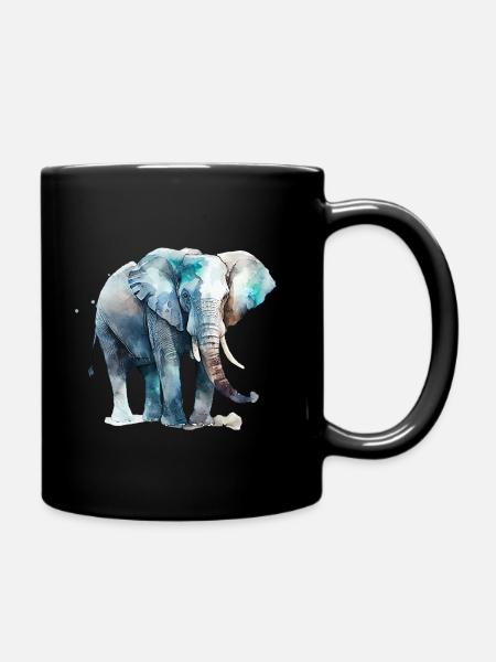 Watercolor Huge elephant - Full Colour Mug - black