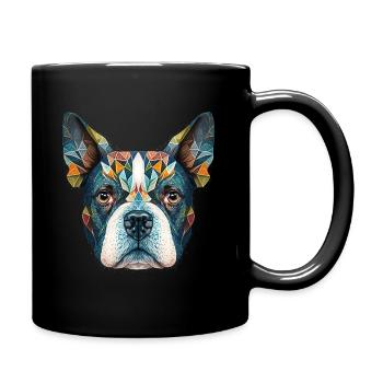 Farbenfrohes Boston Terrier Kopf Artwork - Tasse einfarbig - Schwarz - Rechts