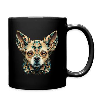 Farbenfrohes Chihuahua Kopf Artwork - Tasse einfarbig - Schwarz - Rechts