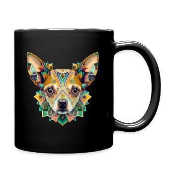 Farbenfrohes Chihuahua Kopf Artwork - Tasse einfarbig - Schwarz - Rechts