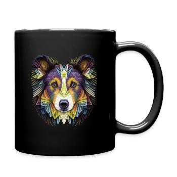 Colorful Collie Sheltie Head Artwork - Full Colour Mug - black - Right
