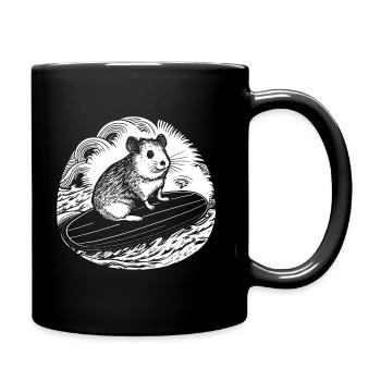Hamster auf Surfboard - Tasse einfarbig - Schwarz - Rechts