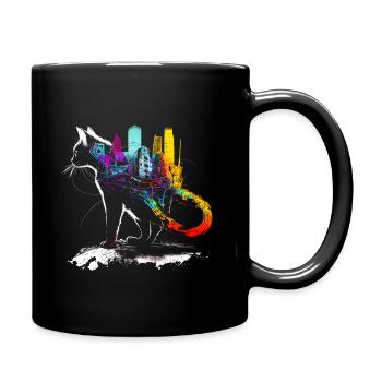 Cat with a colorful city on its back - Full Colour Mug - black - Right