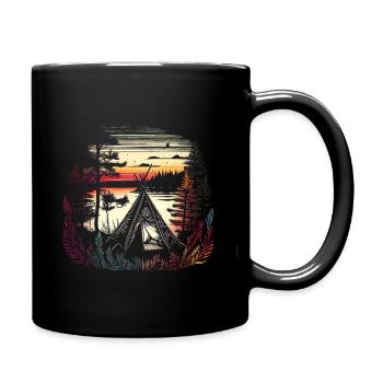 Paradies - Camping am See - Retro Artwork - Tasse einfarbig - Schwarz - Rechts