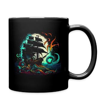 Bateau pirate rétro avec une pieuvre colorée - Mug uni - noir - Droite