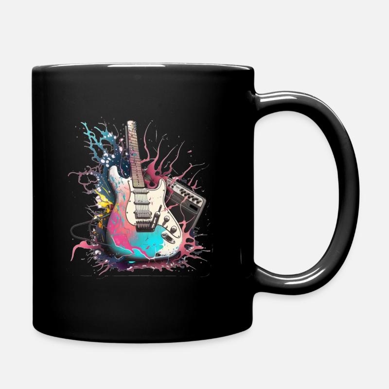 Schräge E-Gitarre - Tasse einfarbig - Schwarz