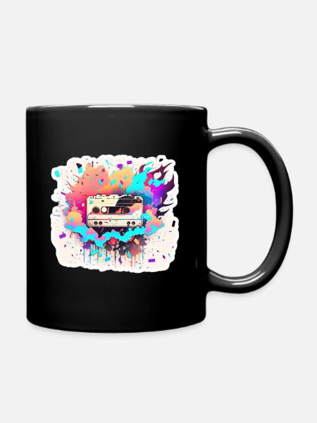 Autocollant Retro Cassette - Mug uni - noir