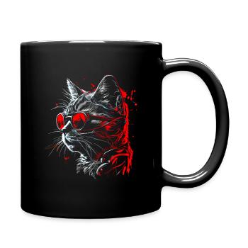 Coole futuristische Steampunk Katze, rote Brille - Tasse einfarbig - Schwarz - Rechts
