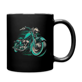 Cool Vintage Motorcycle Chopper in Green Blue - Full Colour Mug - black - Right