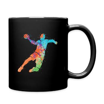 Handballspieler Farbklecks Handball Handballer - Tasse einfarbig - Schwarz - Rechts