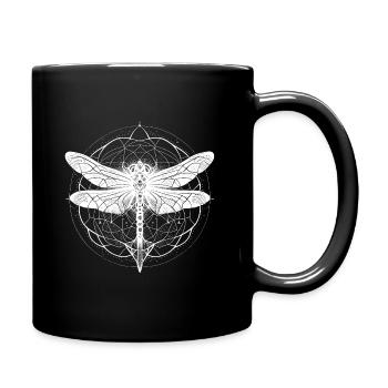 Dragonfly with white ornament - Sacred Geometry - Full Colour Mug - black - Right