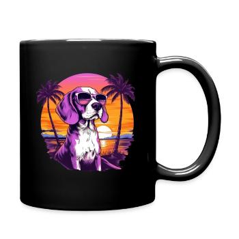 Beagle with sunglasses on the beach retro - Full Colour Mug - black - Right