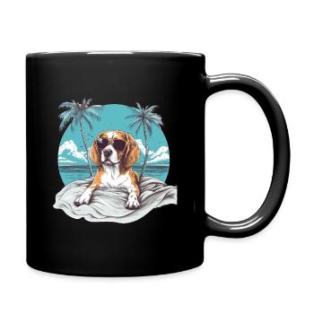 Beagle avec des lunettes de soleil sur la plage vintage - Mug uni - noir - Droite