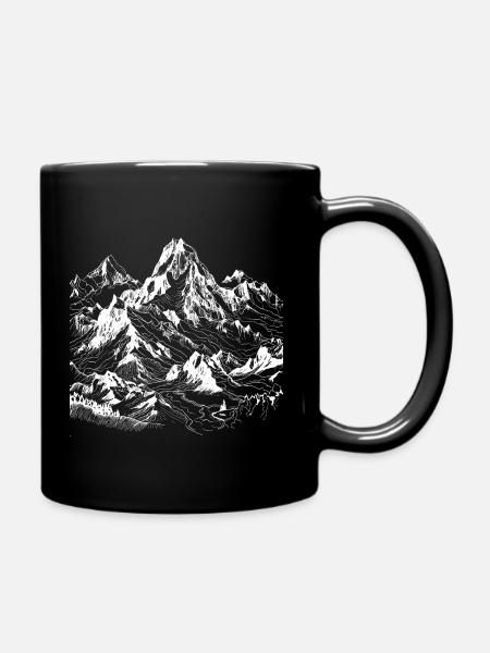 Minimalistisches Berg, Alpen Motiv Lineart - Tasse einfarbig - Schwarz