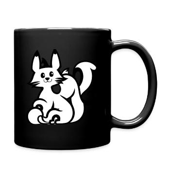 Kitsune Cartoon Vintage Kunst - Tasse einfarbig - Schwarz - Rechts