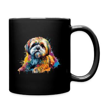 Bunter Lhasa-Apso-Hund - Tasse einfarbig - Schwarz - Rechts