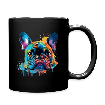 Bunte französische Bulldogge - Tasse einfarbig - Schwarz - Rechts
