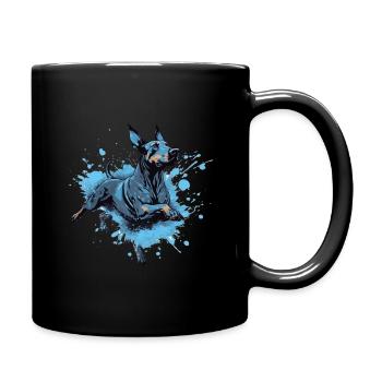 Doberman Dock-Diving into Water - Full Colour Mug - black - Right
