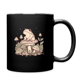 Whimsical Line Art Cottagecore Frog Sitting on a - Tasse einfarbig - Schwarz - Rechts