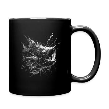Anglerfisch, Tiefseefisch in weiß auf schwarz - Tasse einfarbig - Schwarz - Rechts