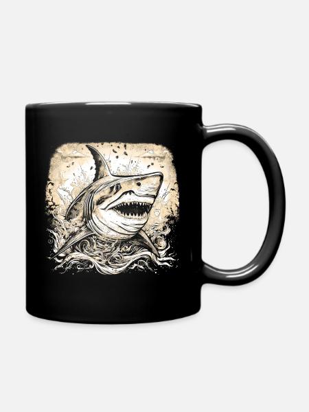 Cooler Retro Hai der gerade aus dem Wasser springt - Tasse einfarbig - Schwarz