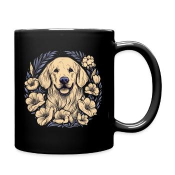 Un Golden Retriever entouré de lys - Mug uni - noir - Droite