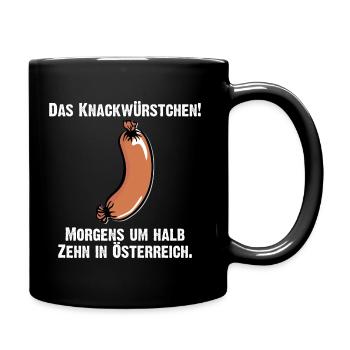 das Knackwürstchen - Morgens um halb Zehn - Tasse einfarbig - Schwarz - Rechts