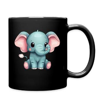 Süßer Sitzender Grauer Elefant - Tasse einfarbig - Schwarz - Rechts