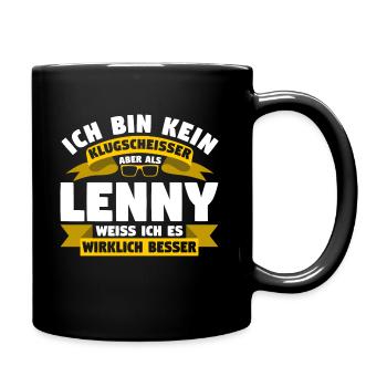 Klugscheisser Lenny weiß es besser - Tasse einfarbig - Schwarz - Rechts