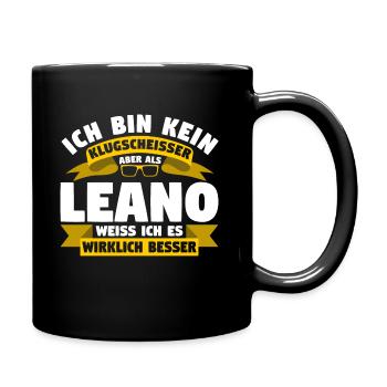 Klugscheisser Leano weiß es besser - Tasse einfarbig - Schwarz - Rechts