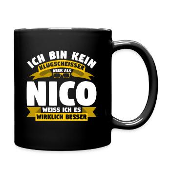 Klugscheisser Nico weiß es besser - Tasse einfarbig - Schwarz - Rechts