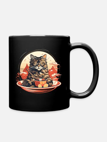 Cat lover gift, ramen lover gift, cat lover shirt - Full Colour Mug - black