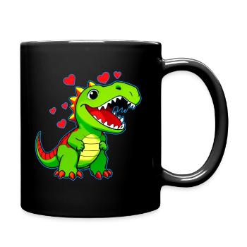 Cute cartoon dinosaur with hearts - Full Colour Mug - black - Right