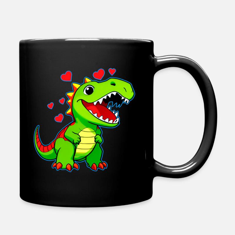 Süßer Cartoon Dino mit Herzen - Tasse einfarbig - Schwarz